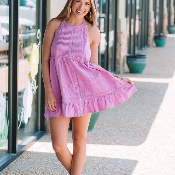 Free People NWT Purple Pleated Spring Mini Dress - Picture 4 of 11